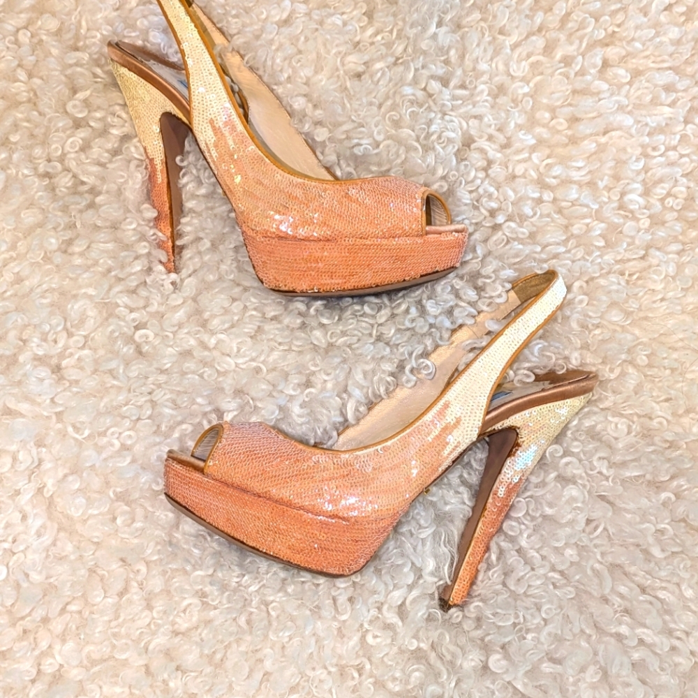 Prada vintage pink and off white sequin mules